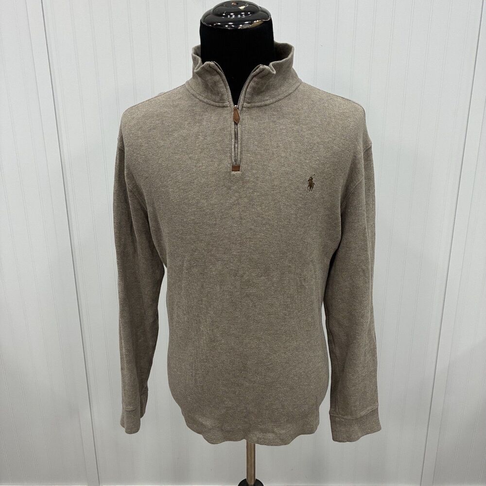 Polo Ralph Lauren Men's XL Light Brown Quarter Zip Long Sleeve Pullover Sweater